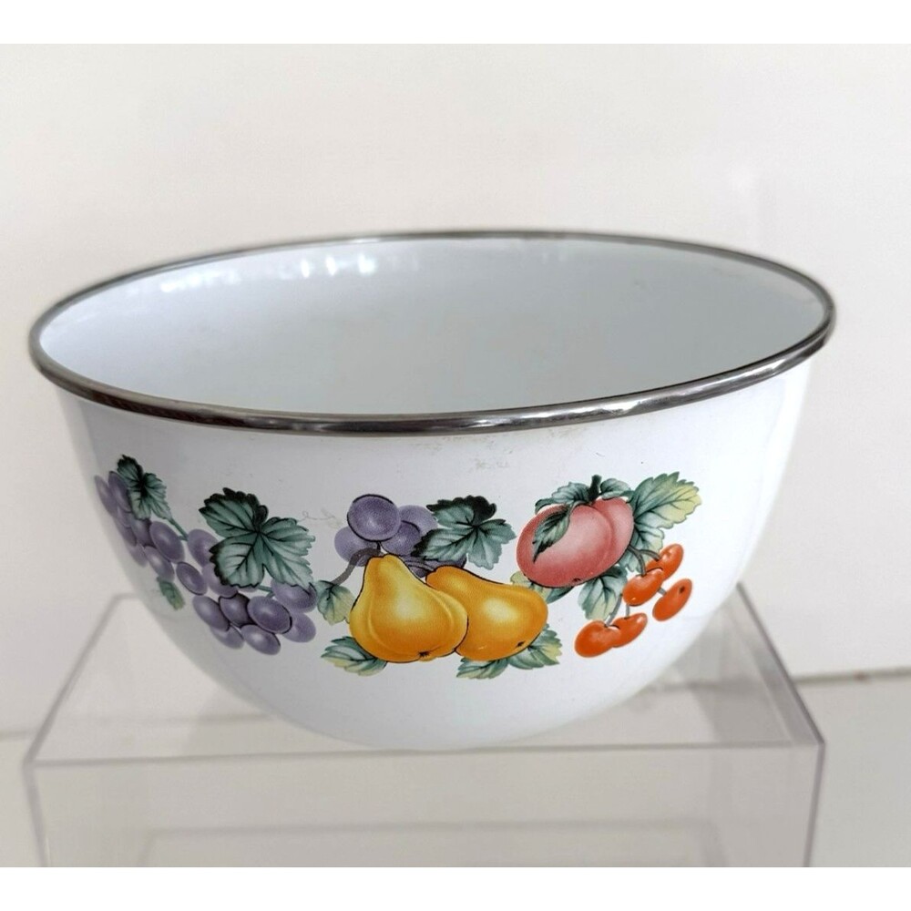 Vtg Metal Nesting Enamel Ware REPLACEMENT Mixing Bowl Pears Peaches Grapes 7.5"